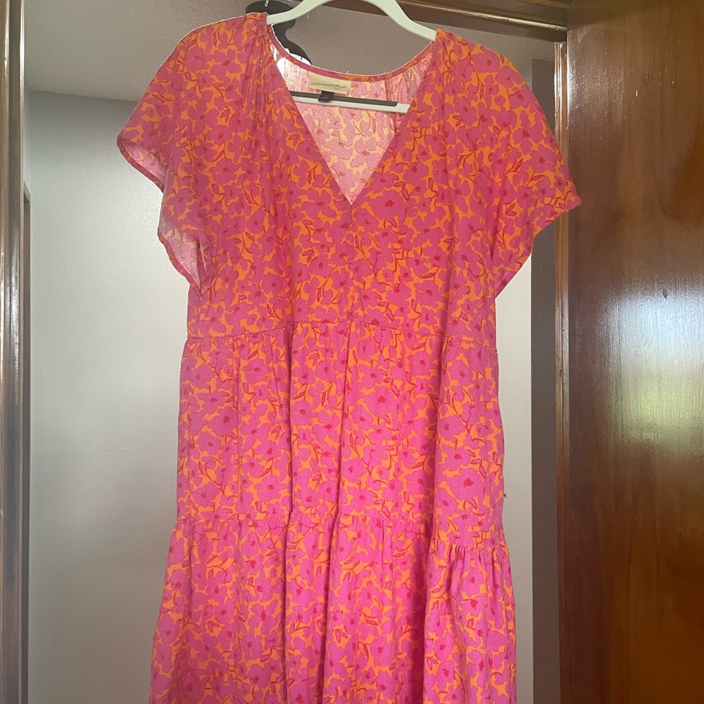 Pink and Red Flutter Sleeve V-Neck Sundress